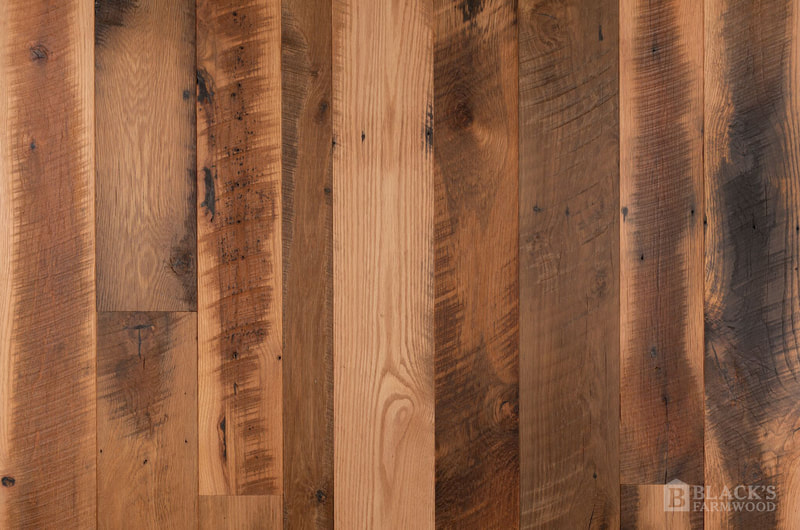 antique tobacco barn oak hit skip reclaimed wood flooring close up